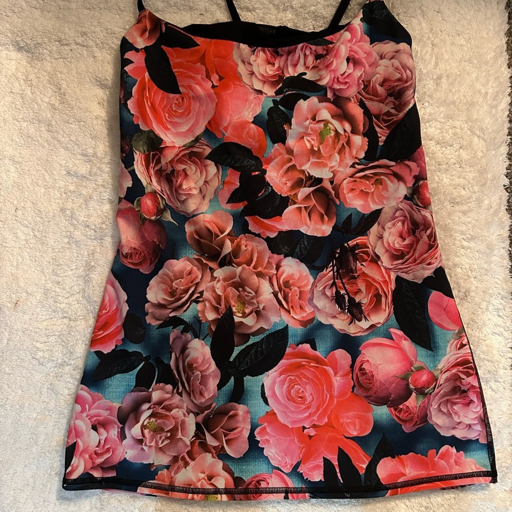 Floral athletic tank with built in shelf bra